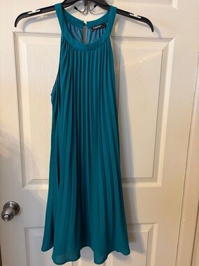 Fashion Brand Company Teal Pleated Halter Midi Dress